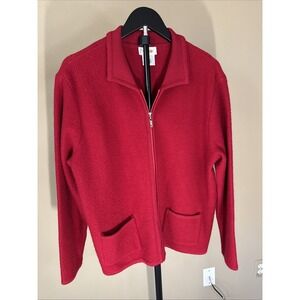 Vintage Talbots Wool Sweater Jacket Women's Sz L Red Long Sleeve Full Zip‎